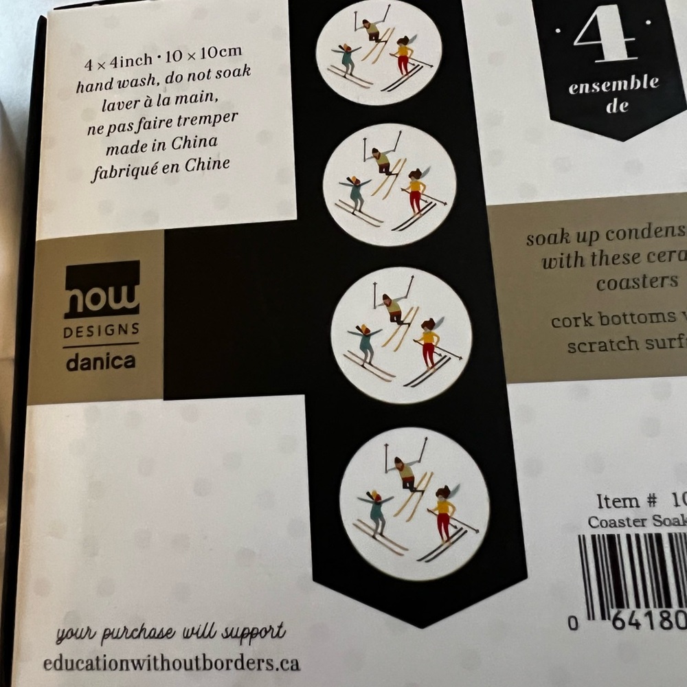 NEW Set/4 Skier Drink Coaster Set - Picture 2 of 2
